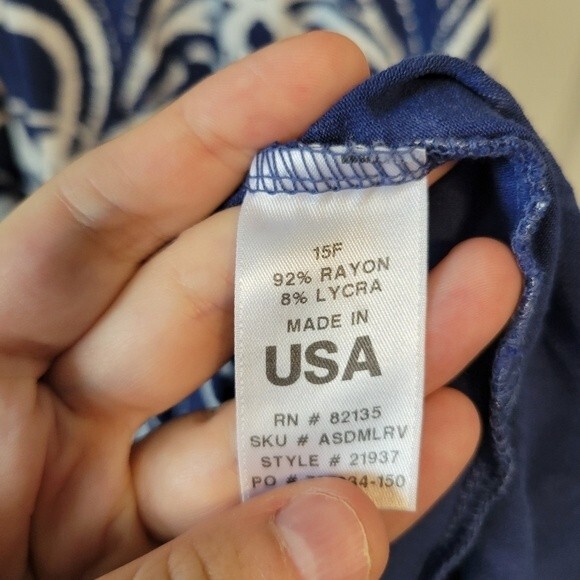 Fresh Produce Blue & White Print Jersey Knit Dress Size Small - Picture 5 of 6